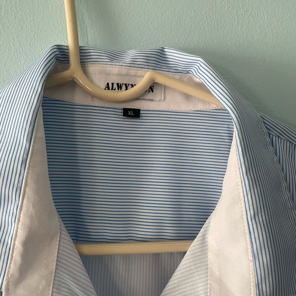 Mens Fashion Striped Shirt Casual Long Sleeve Light blue Xlarge brand new - Picture 4 of 6